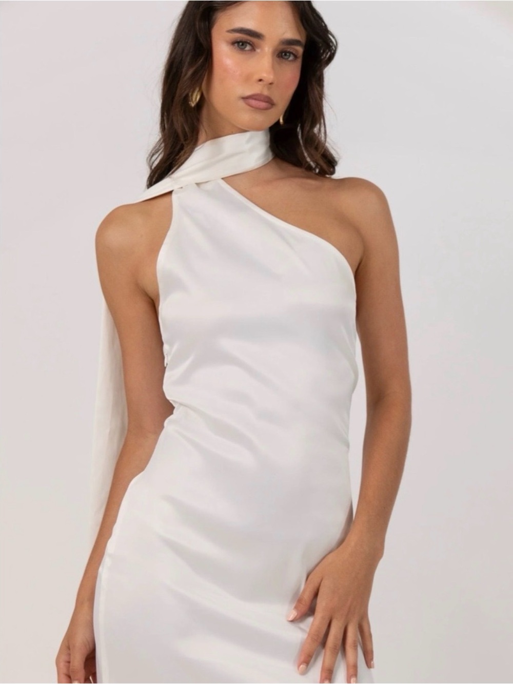 Peppermayo One-Shoulder Ivory Satin Dress